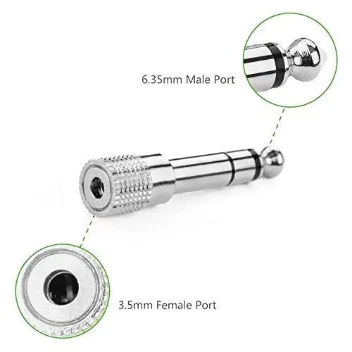 FEDUS 6.35mm Stereo Male to 3.5mm Female Stereo Jack Headphone Adapter Converter - (Pack of 2) Silver FEDUS