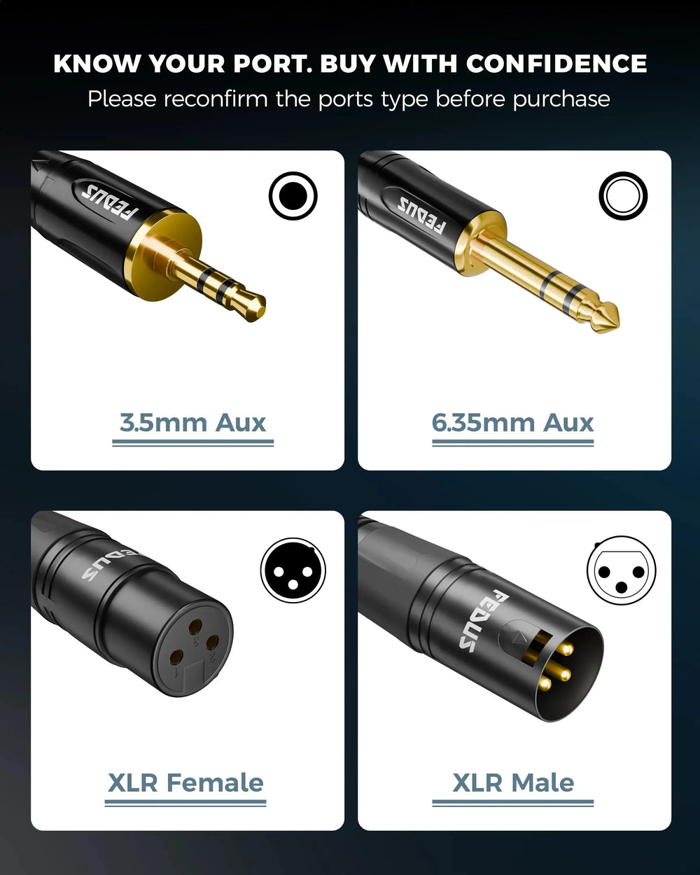 FEDUS 6.35mm (1/4 Inch) TRS Mono Male to XLR Female Cable, Gold-Plated Heavy Duty Oxygen-Free Copper Shielded Audio Patch Cord for Microphones, Speakers, Guitars DJ Mixers Amplifiers Studio Recording FEDUS