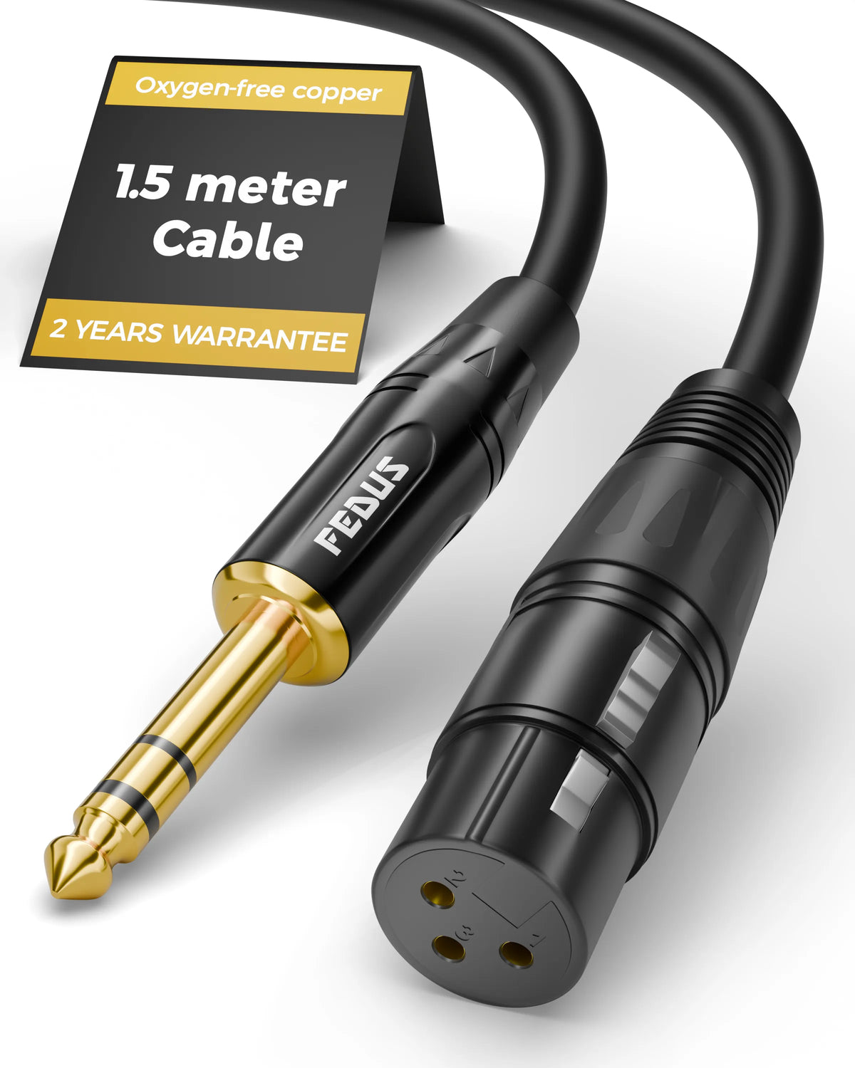 FEDUS 6.35mm (1/4 Inch) Mono Male to XLR Female Cable, Gold-Plated Heavy Duty Oxygen-Free Copper Shielded Audio Patch Cord for Microphones, Speakers, Guitars DJ Mixers Amplifiers Studio Recording 3M