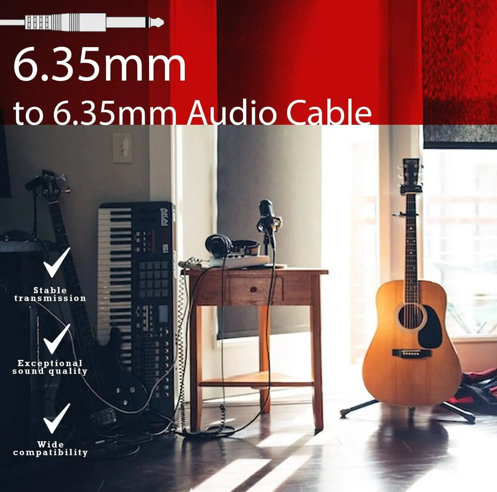 Fedus 6.35Mm To 6.35Mm Cable, TR Jack Mono To Mono Audio Cable For Mixer, Microphone, Electric Guitar, Amplifier, Stereo Speaker 1/4 inch Mono Jack" P38 Male Record Line Guitar Bass Instrument Studio Cable Cord Black FEDUS