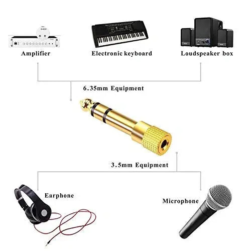 FEDUS 6.35mm Stereo Male to 3.5mm Female Stereo Jack Headphone Adapter Converter Pack of 1 FEDUS