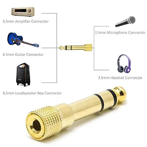 FEDUS 6.35mm Stereo Male to 3.5mm Female Stereo Jack Headphone Adapter Converter Pack of 1 FEDUS