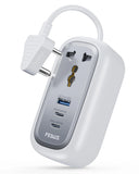 FEDUS 67W GaN Travel Power Adapter Strip Compact Extension Board with USB Ports 4ft Long Retractable Cable Cord, 2 Type C, 1 USB Ports, 2 International Power Sockets, 2500W for Laptop, Home Appliances