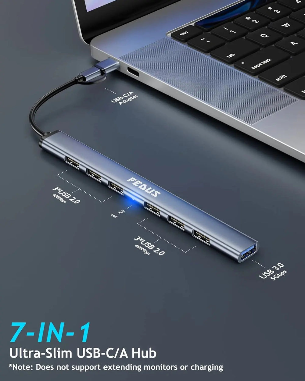 FEDUS 3.0 USB C Hub, 7 in 1 Type C Multi USB Connector Adapter with USB 3.0 and USB 2.0 Ports, USB Expander for Laptop, Mobile, Pc, Printers, Flash Drive, MacBooks, HDD, Camera, Keyboard,Mouse FEDUS
