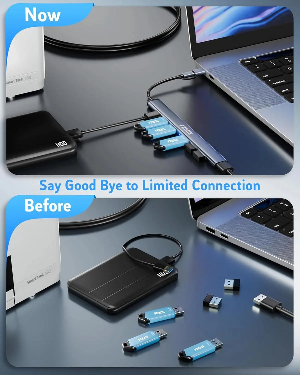 FEDUS 3.0 USB C Hub, 7 in 1 Type C Multi USB Connector Adapter with USB 3.0 and USB 2.0 Ports, USB Expander for Laptop, Mobile, Pc, Printers, Flash Drive, MacBooks, HDD, Camera, Keyboard,Mouse FEDUS