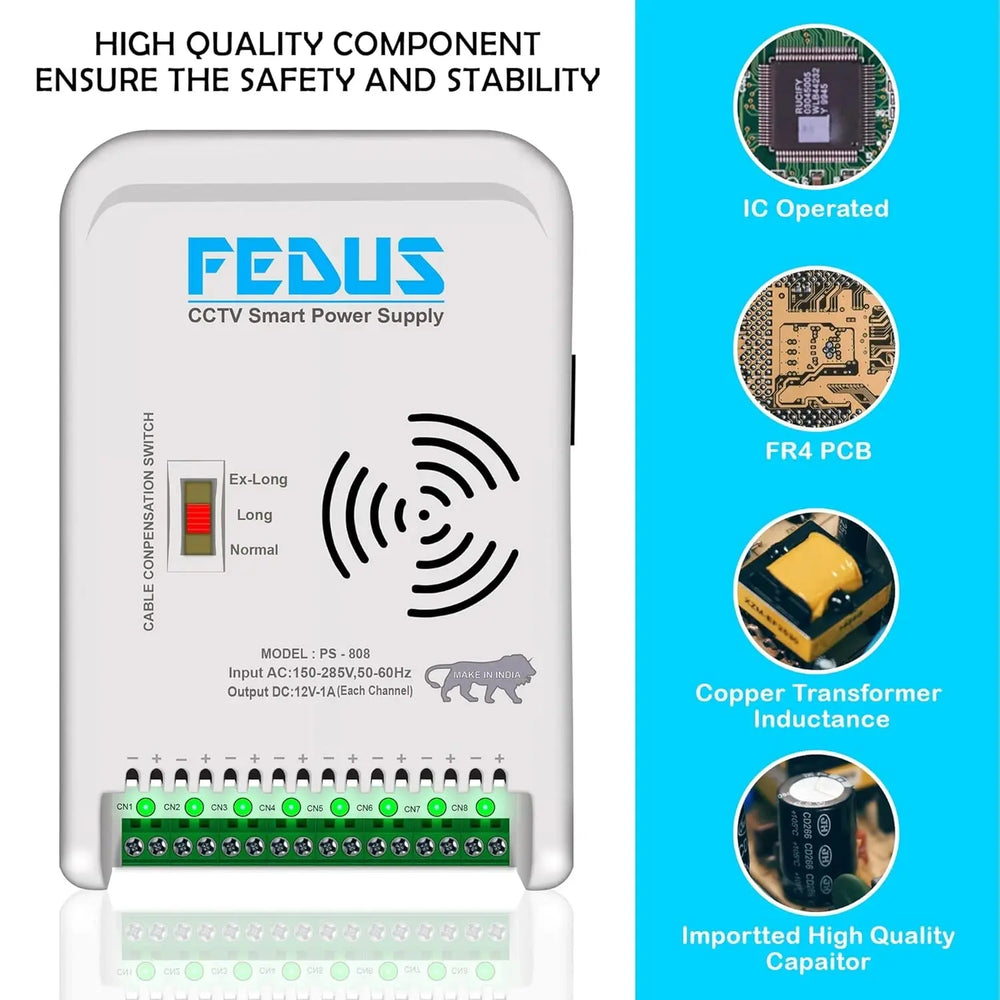 FEDUS 8 Channel SMPS for CCTV, Power Supply Adapter for up to 8 CCTV Security Cameras, CCTV Power Supply SMPS, Power Supply Adapter for Video Surveillance Camera System, CCTV, Dome, Bullet Cameras FEDUS