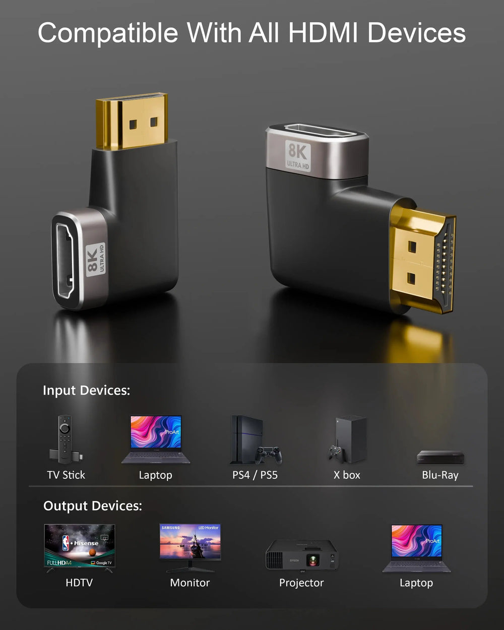 FEDUS 8K Ultra HD HDMI Connector 90 Degree L Shape Flat HDMI Male to Female Converter Left Angle HDMI Adapter Extender for TV Led LCD TV Stick, Xbox, PS4 PS5, Supports 3D HDR, eARC, 8K@60Hz 4K@144Hz Cheeku Technologies