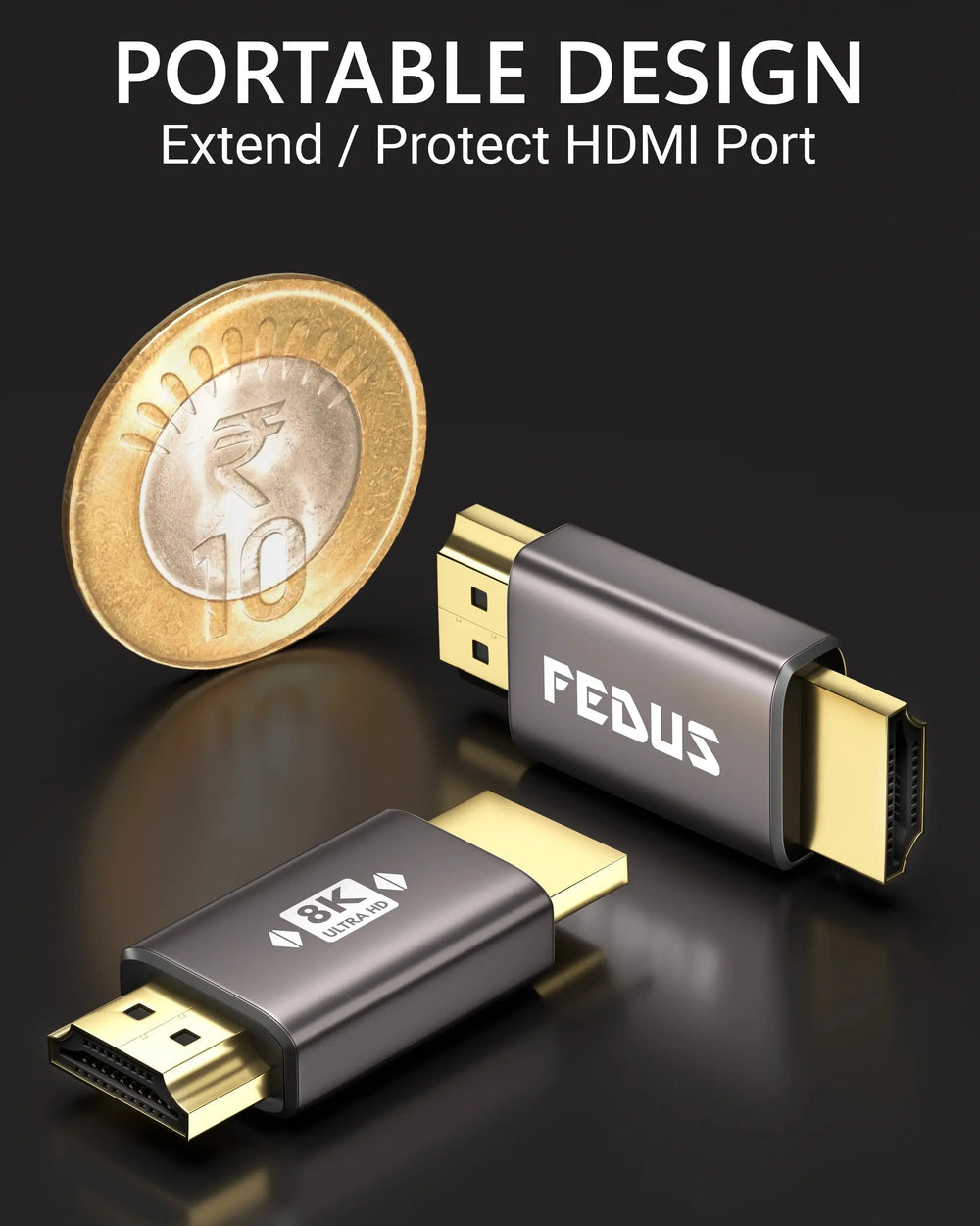 FEDUS 8K Ultra HD HDMI male to male connector HDMI Male Coupler Converter, HDMI Extension, HDMI 2.1 Adapter Extender for Led LCD TV Stick, Xbox, PS4 PS5, Supports 3D HDR, eARC, 8K@60Hz 4K@144Hz Cheeku Technologies