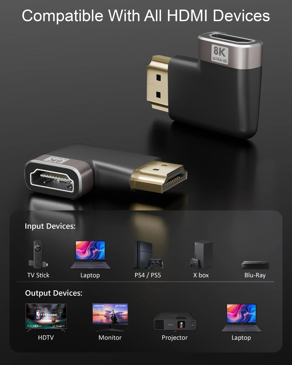 FEDUS 8K Ultra HD HDMI Connector 90 Degree L Shape Flat HDMI Male to Female Converter Right Angle HDMI Adapter Extender TV Led LCD TV Stick, Xbox, PS3 PS4 PS5, Supports 3D HDR, eARC, 8K@60Hz 4K@144Hz Cheeku Technologies