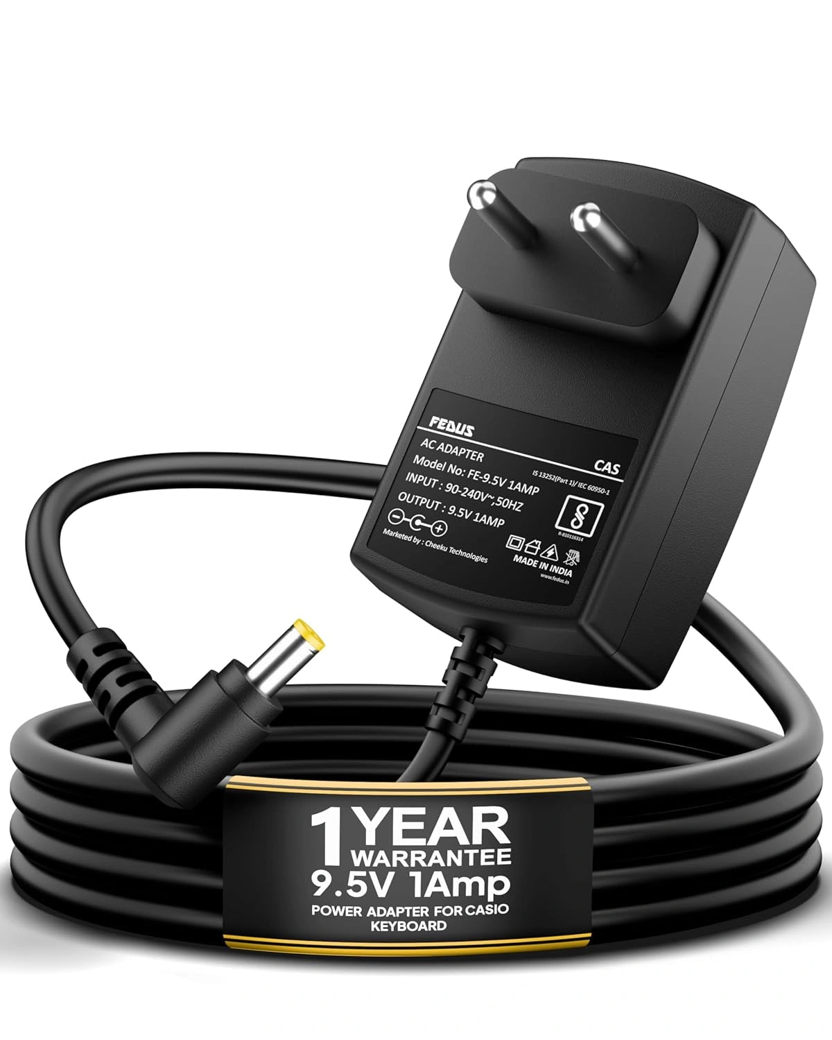 FEDUS 9.5V 1 Amp AC/DC Power Adapter for Cesio Keyboards With 6.5 Feet Extra-long Power Cord Piano Adapter Power Supply for Casio Keyboards & Electronics Keyboard