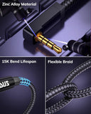 FEDUS 3.2 Feet 90-Degree 3.5 mm Male to Female Aux Extension Audio Cable with Microphone Nylon Braided TRRS 4 Pole Stereo Audio Extender Cord Aux Cable for Car for Speakers, Earphone Headphone, Phone