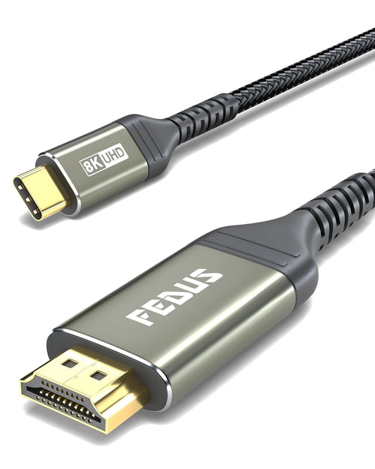 FEDUS ARES Type C to HDMI Cable 8K@60Hz 4K@144Hz, 1.5M Braided Thunderbolt 4/3 to HDMI Cord, Support DP Alt Mode, DeX,3D, For iPhone 17/16/15 Pro Max, MacBook, iPad, Samsung S26/25/24, Laptop, Mobile, TV FEDUS