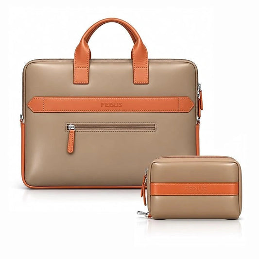 FEDUS Aurum Caramel Sand Laptop Bag Vegan Leather Handbag Crossbody Messenger Bag Slim Vintage Professional Business Briefcase Water Resistant Multiple Compartment Organisers & Accessories Pocket FEDUS