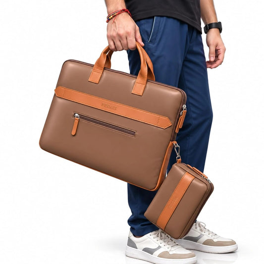 FEDUS Aurum Cinnamon Brown Laptop Bag Vegan Leather Handbag Crossbody Messenger Bag Slim Vintage Professional Business Briefcase Water Resistant Multiple Compartment Organisers & Accessories Pocket FEDUS