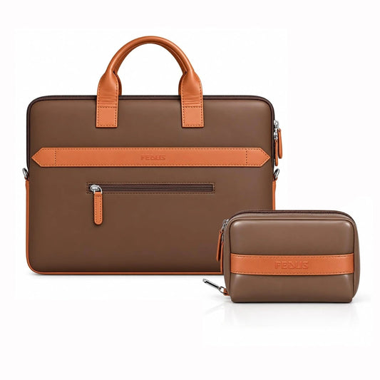 FEDUS Aurum Cinnamon Brown Laptop Bag Vegan Leather Handbag Crossbody Messenger Bag Slim Vintage Professional Business Briefcase Water Resistant Multiple Compartment Organisers & Accessories Pocket FEDUS