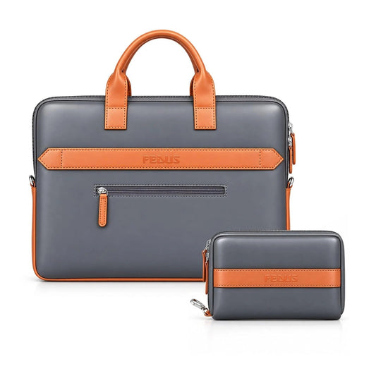 FEDUS Aurum Dim Grey Laptop Bag Vegan Leather Handbag Crossbody Messenger Bag Slim Vintage Professional Business Briefcase Water Resistant Multiple Compartment Organisers & Accessories Pocket FEDUS