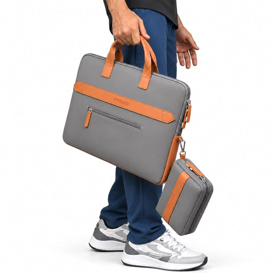 FEDUS Aurum Dim Grey Laptop Bag Vegan Leather Handbag Crossbody Messenger Bag Slim Vintage Professional Business Briefcase Water Resistant Multiple Compartment Organisers & Accessories Pocket FEDUS