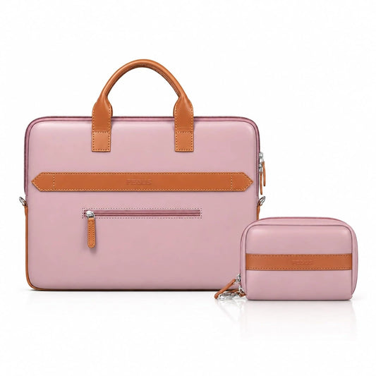FEDUS Aurum Powder Pink Laptop Bag Vegan Leather Handbag Crossbody Messenger Bag Slim Vintage Professional Business Briefcase Water Resistant Multiple Compartment Organisers & Accessories Pocket FEDUS