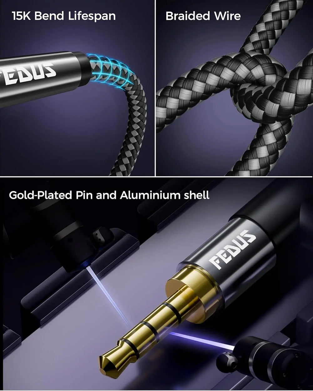 FEDUS Bass-X 3.5mm Male to Female Audio Extension Cable with Mic Support, 90 Degree L-Shape TRRS 4 Pole Conductor Stereo Aux Cord, Extender for Laptop, Phone, Car, Gaming, Speakers, Headphone FEDUS