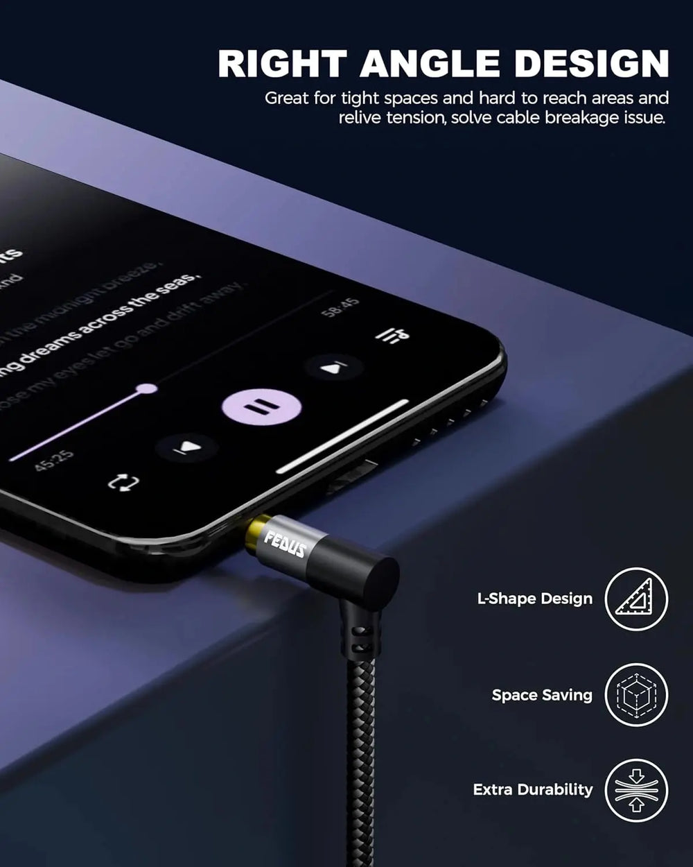 FEDUS Bass-X 3.5mm Male to Female Audio Extension Cable with Mic Support, 90 Degree L-Shape TRRS 4 Pole Conductor Stereo Aux Cord, Extender for Laptop, Phone, Car, Gaming, Speakers, Headphone FEDUS