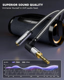 FEDUS Bass-X 3.5mm Male to Female Audio Extension Cable with Mic Support, 90 Degree L-Shape TRRS 4 Pole Conductor Stereo Aux Cord, Extender for Laptop, Phone, Car, Gaming, Speakers, Headphone