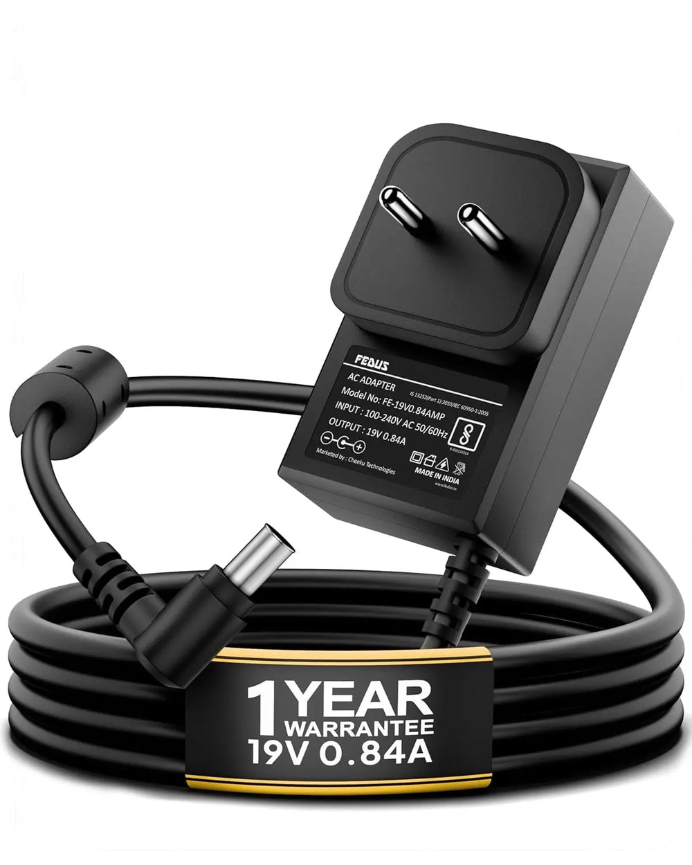 FEDUS BIS Certified 19V 0.84Amp Adapter for LG Monitor, Power Supply of HDTV, LCD LED Monitor & TV Compatible for 19” 20” 21.5” 24” 27” 29” 32Inch TV, Input: 220V-50Hz 50mA Output 19V/0.84A FEDUS