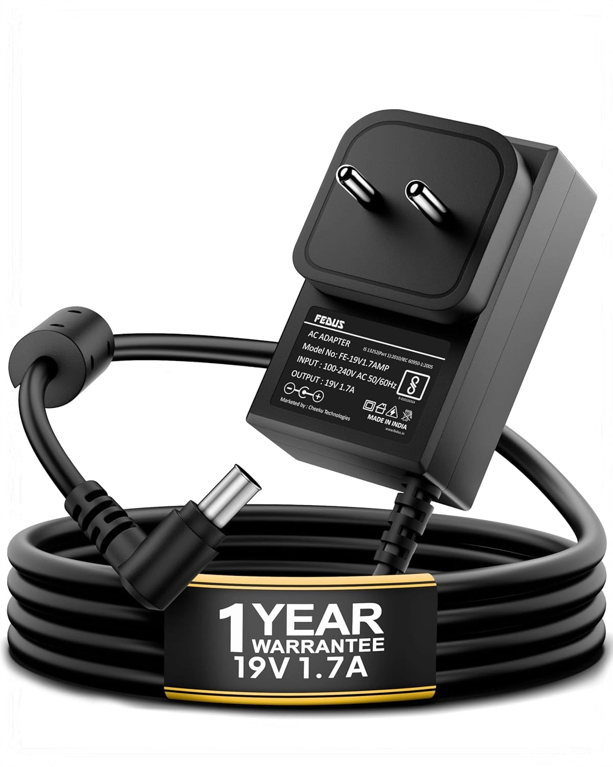 FEDUS BIS Certified 19V 1.7Amp Adapter for LG Monitor, Power Supply Cord of HDTV, LCD LED Monitors,TV Compatible for 19” 20” 21.5” 24” 27” 29” 32Inch TV Monitor, Input: 220V-50Hz 50mA Output 19V/1.7A