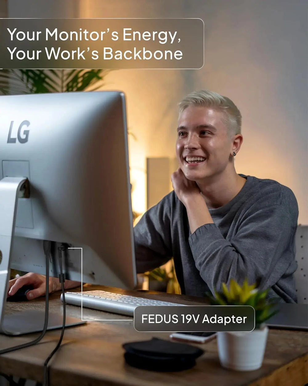 FEDUS BIS Certified 19V 1.7Amp Adapter for LG Monitor, Power Supply Cord of HDTV, LCD LED Monitors,TV Compatible for 19” 20” 21.5” 24” 27” 29” 32Inch TV Monitor, Input: 220V-50Hz 50mA Output 19V/1.7A FEDUS