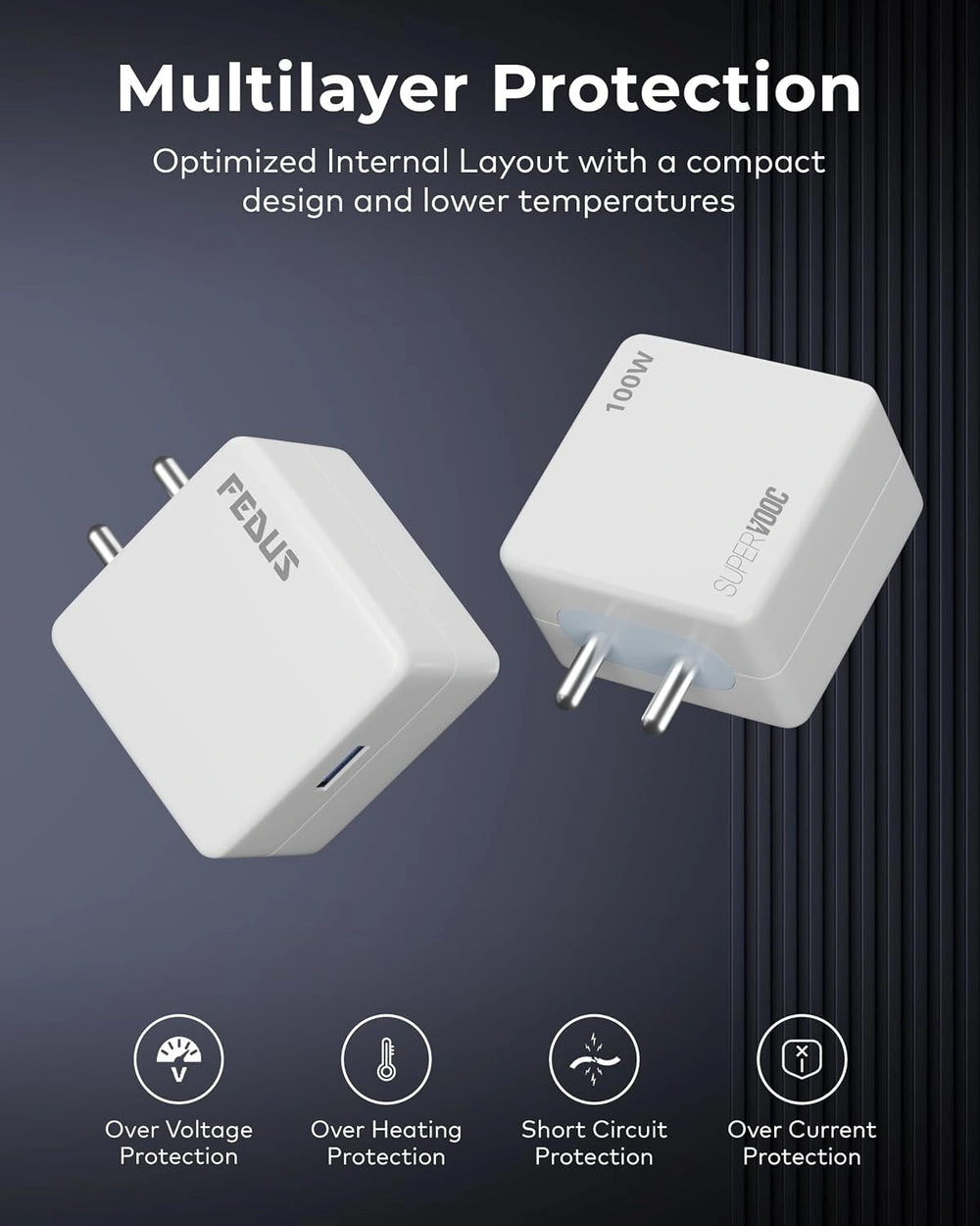 FEDUS Bolt 100W SuperVOOC Charger, Warp Charge, Super Dart, Flash Charge| Ultra Fast Wall Adapter for OnePlus 12/12R/11/Nord 6/5/4, Oppo Reno 12, Realme GT 6 | Smart IC Mobile Chip | 1 Year Warrantee FEDUS