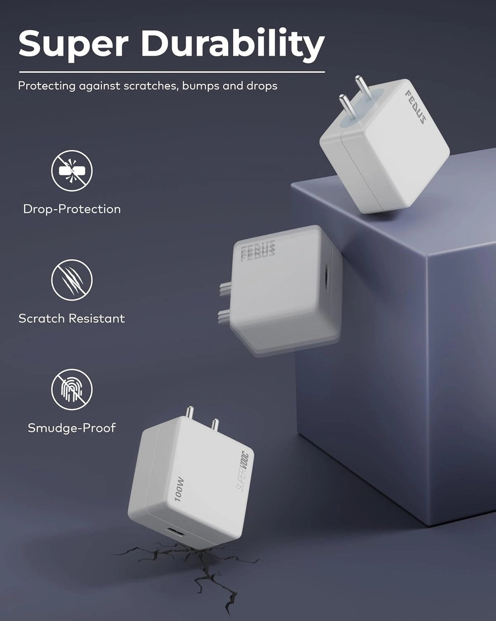 FEDUS Bolt 100W SuperVOOC Charger with USB-A to Type C Cable | Ultra Fast Wall Adapter for OnePlus 12/12R/11/Nord 4, Oppo Reno 12, Realme GT 6 | Smart IC Mobile Power Brick | 1 Year Warranty FEDUS