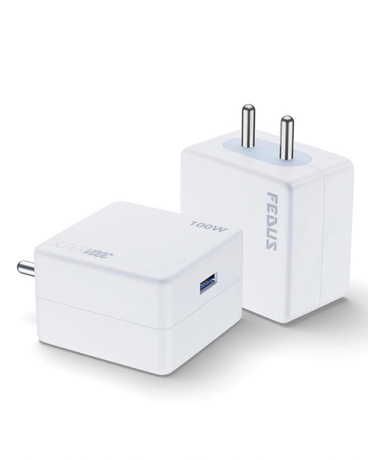 FEDUS Bolt 100W SuperVOOC Charger with USB-A to Type C Cable | Ultra Fast Wall Adapter for OnePlus 12/12R/11/Nord 4, Oppo Reno 12, Realme GT 6 | Smart IC Mobile Power Brick | 1 Year Warranty FEDUS
