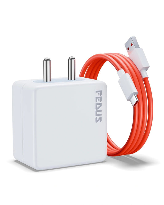 FEDUS Bolt PRO 100W SuperVOOC Charger with USB-A to Type C Cable | Ultra Fast Wall Adapter for OnePlus 12/12R/11/Nord 4, Oppo Reno 12, Realme GT 6 | Smart IC Mobile Power Brick | 1 Year Warrantee FEDUS