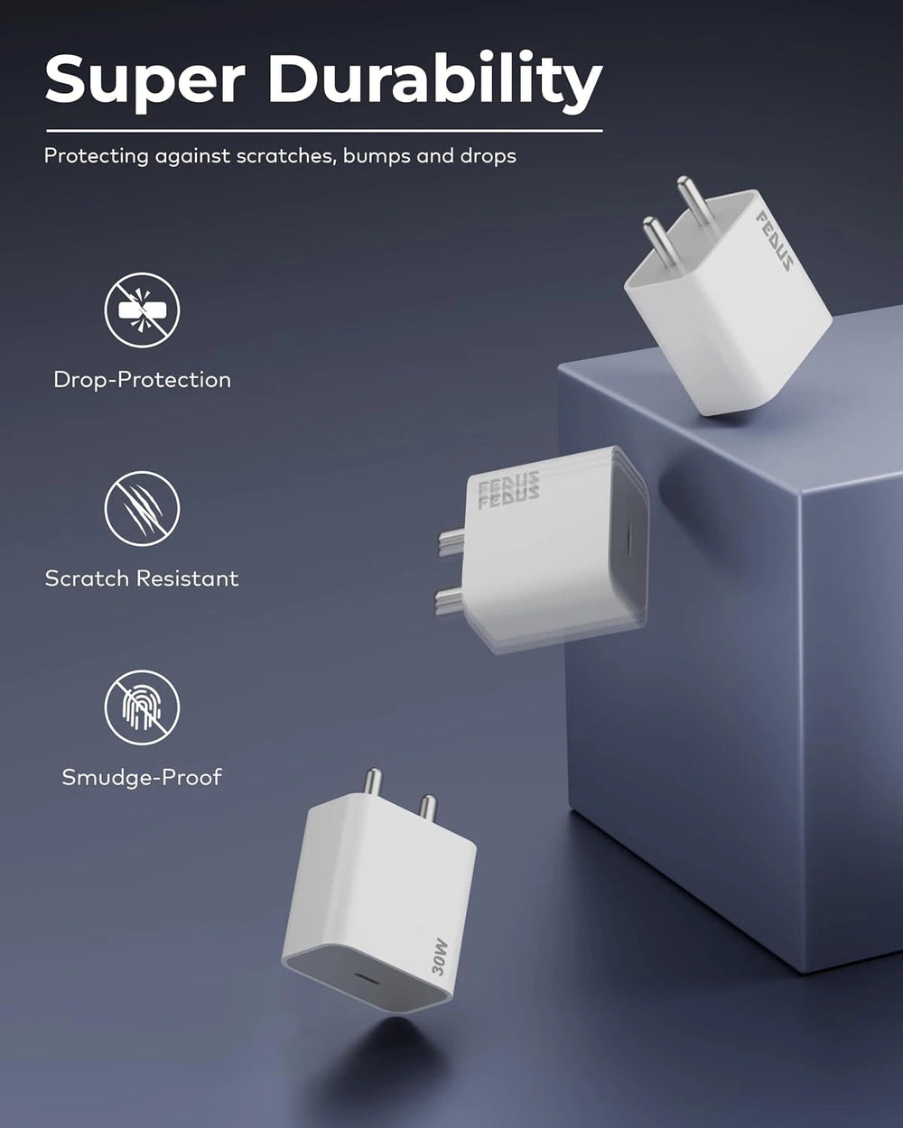 FEDUS Bolt Pro iPhone Adaptor 30W Type C Fast Charger | PD 3.0 & PPS Smart IC | Compatible with iPhone 17, 16,15 Pro Max, iPad Pro (M4), MacBook Air & Samsung | Overheat Protection (White, 1 Year Warrantee) FEDUS