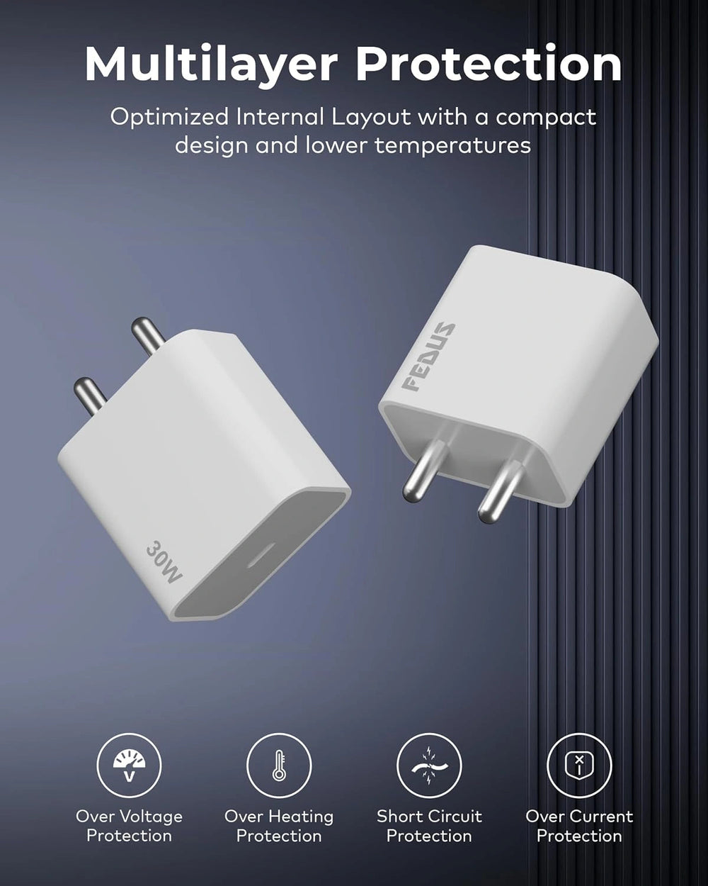 FEDUS Bolt Pro iPhone Charger 30W Type C Fast Adapter with Type C to Type C Cable | PD 3.0 & PPS, Compatible with iPhone 17, 16,15 Pro Max, iPad Pro (M4), MacBook Air & Samsung | Overheat Protection(White, 1 Year Warrantee) FEDUS