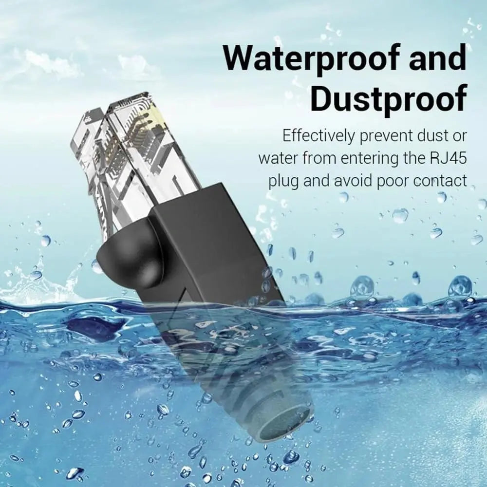 RJ45 plug with waterproof and dustproof feature submerged in water.