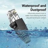 RJ45 plug with waterproof and dustproof feature submerged in water.