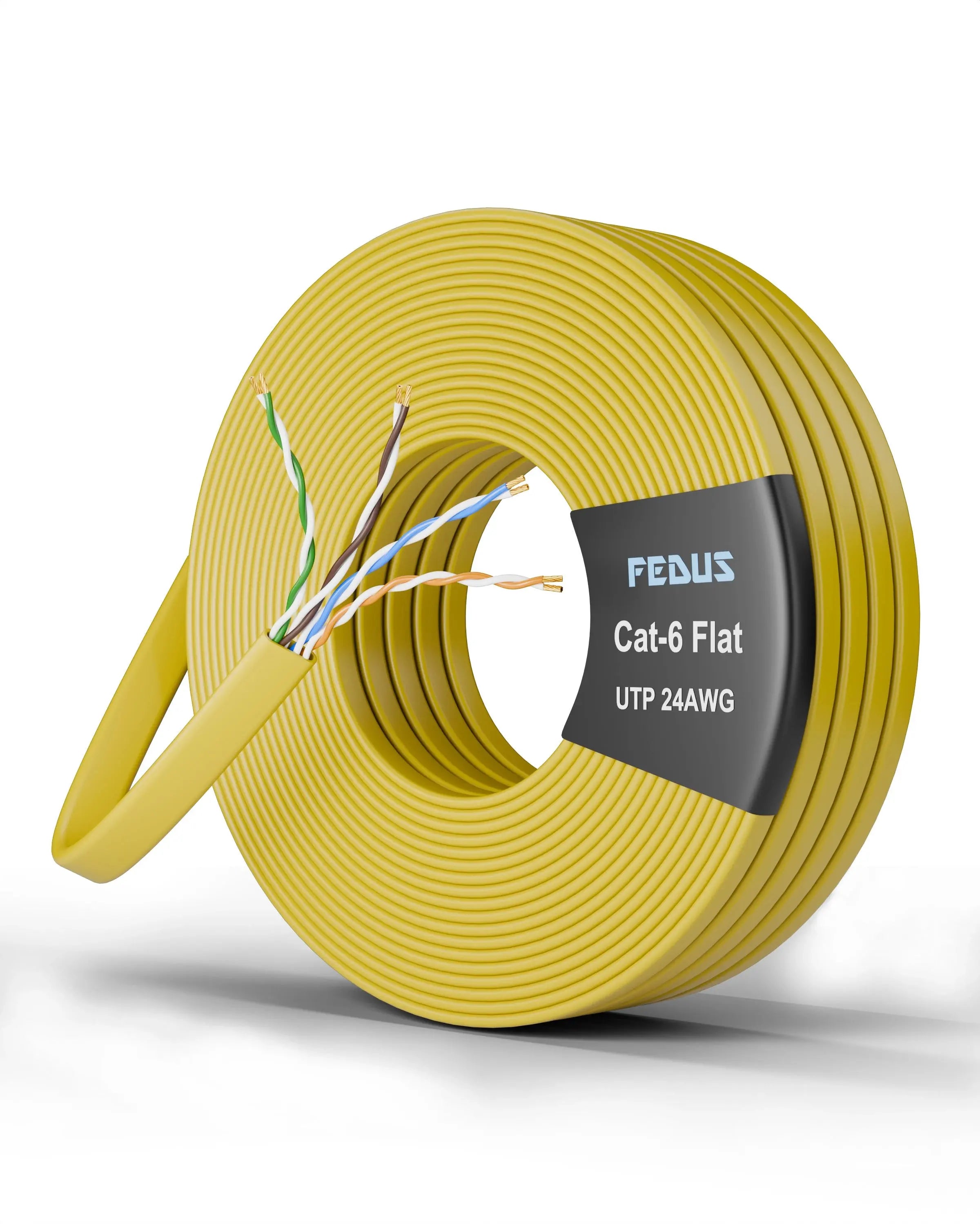 FEDUS Cat6 Ethernet Cable, Flat RJ45 LAN Cable wire High Speed 250MHZ/1Gbps UTP LAN Cable, Network Internet Cable, Patch Computer Cord Gigabit Category 6 Wires for Modem,Router Yellow FEDUS