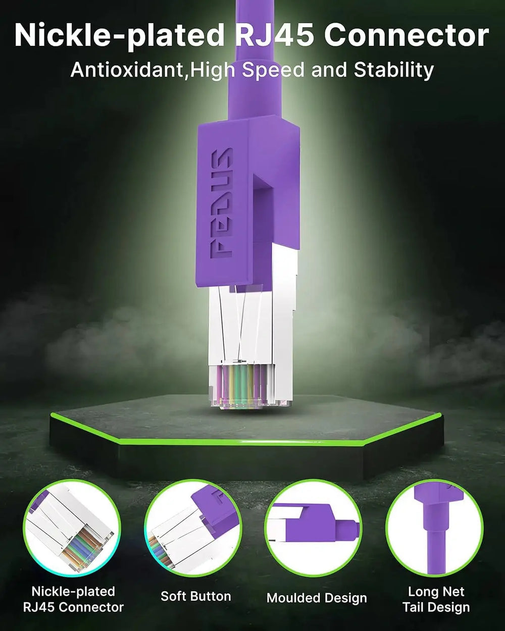 FEDUS Cat6 Ethernet Cable, High Speed 550MHZ / 1Gigabit Speed UTP LAN Cable, Network Cable Internet RJ45 Cable LAN Wire, Patch Computer Cord Gigabit Category 6 Wires for Modem, Router Purple FEDUS