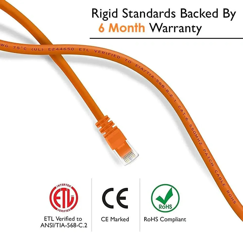 FEDUS Cat6 Ethernet Cable, High Speed 550Mhz 10 Gigabit Speed Utp Lan Cable, Network Cable Internet Cable Rj45 Cable Lan Wire, 6 Wires For Laptop, Pc, Television, Router, Modem-Orange Colour FEDUS