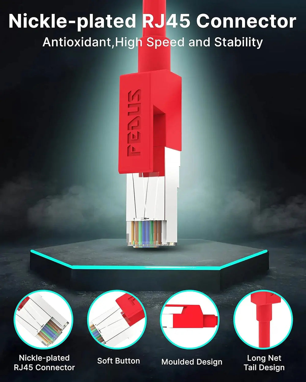 FEDUS Cat6 Ethernet Cable, High Speed 550Mhz 10 Gigabit Speed Utp Lan Cable, Network Cable Internet Cable Rj45 Cable Lan Wire, 6 Wires For Laptop, Pc, Television, Router, Modem-Red Colour FEDUS