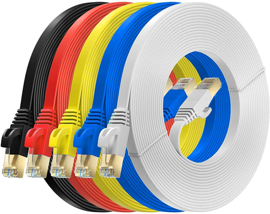 FEDUS Cat6 Flat Ethernet Cable, Multicolour Pack of 5, High-Speed 250MHZ/1 Gigabit Speed UTP LAN Cable Network Internet Cable RJ45 Cable LAN Wire, Patch Computer Cord Gigabit Category 6