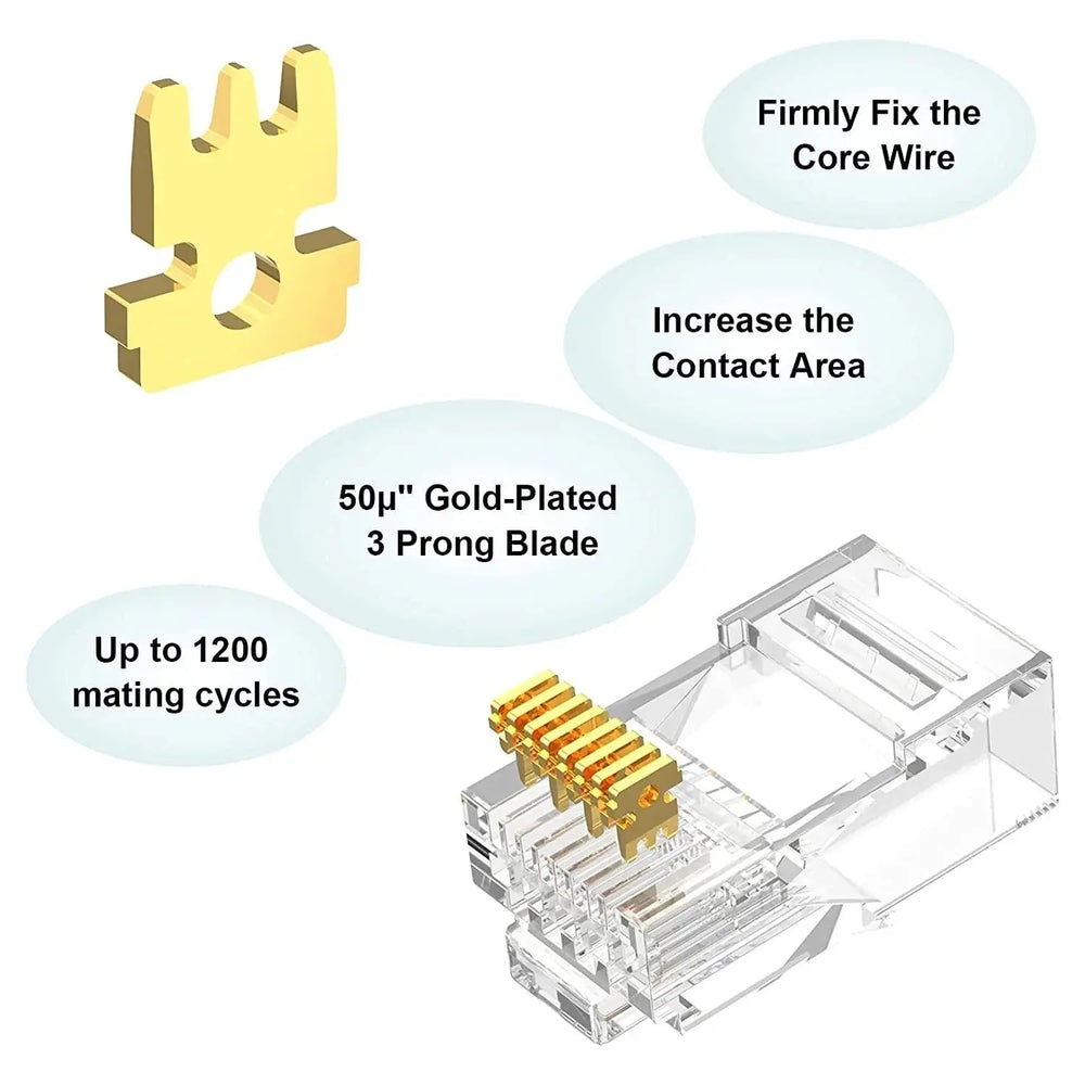 FEDUS Cat6 RJ45 Ends, Cat6 Connector, 8P8C Cat5, Cat6, Cat5e RJ45 Connector, Ethernet Cable Crimp Connectors UTP Network Plug for Solid Wire and Standard Cable, LAN Crimp Module Plugs FEDUS