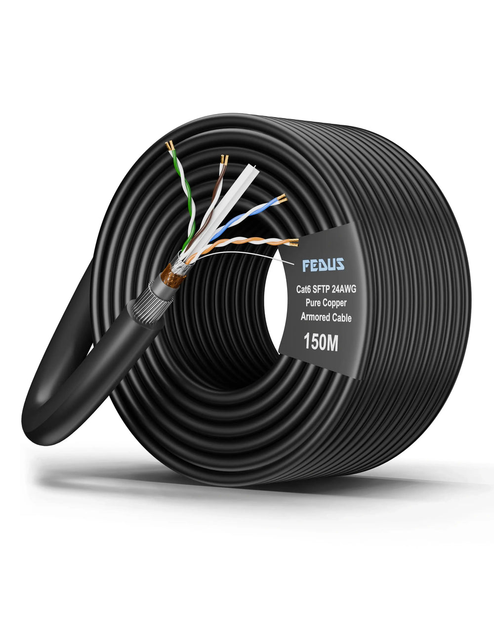 FEDUS Cat6 SFTP 24AWG Pure Copper Twisted Pair Armored Cable Roll Black Cheeku Technologies