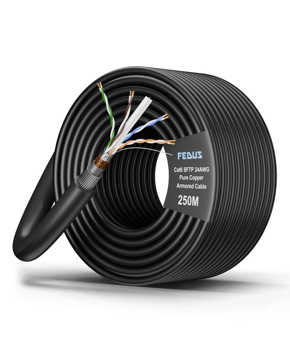FEDUS Cat6 SFTP 24AWG Pure Copper Twisted Pair Armored Cable Roll Black Cheeku Technologies