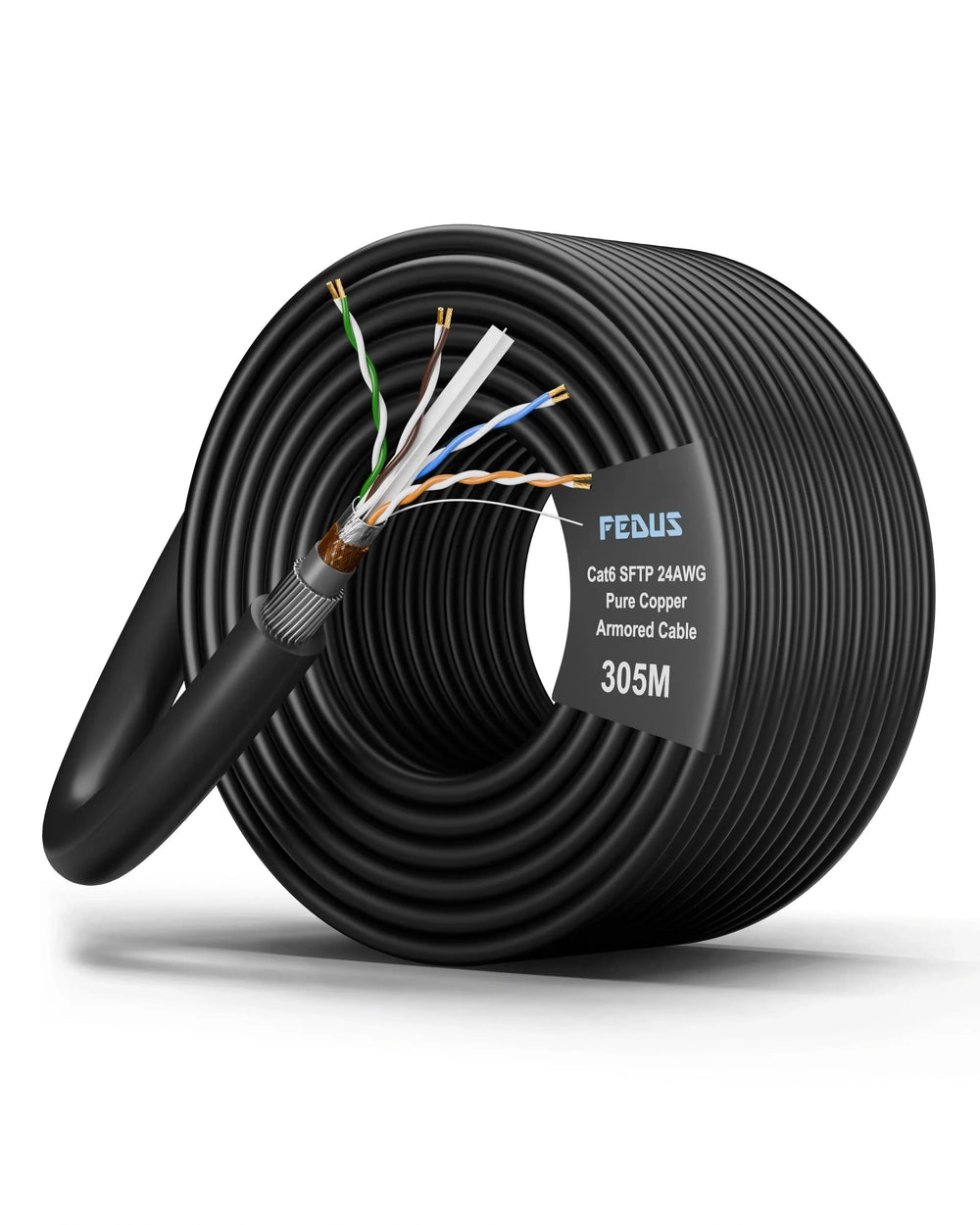 FEDUS Cat6 SFTP 24AWG Pure Copper Twisted Pair Armored Cable Roll Black Cheeku Technologies
