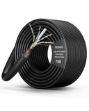 Coiled cable with a label on a white background