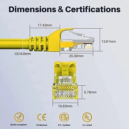 CAT6A SFTP Ethernet Cable (Yellow, 10Gbps) FEDUS