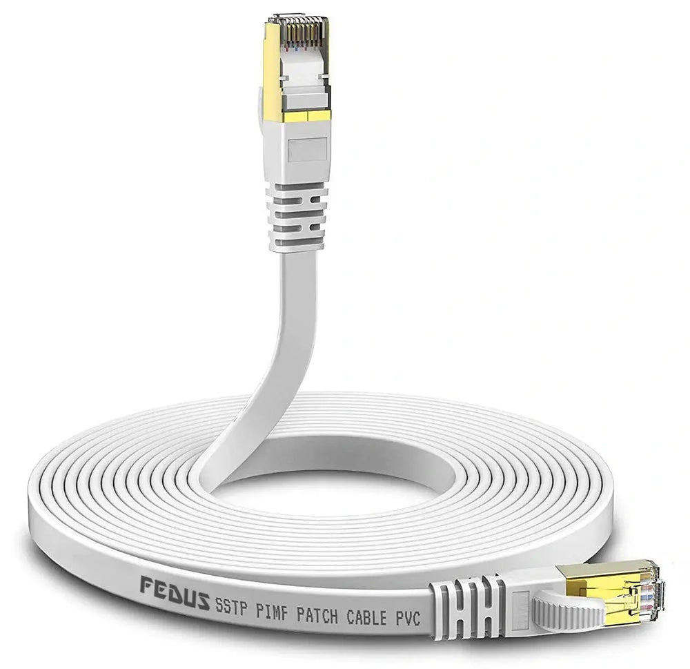 Cat7 Flat Ethernet Cable (White, 10Gbps) FEDUS