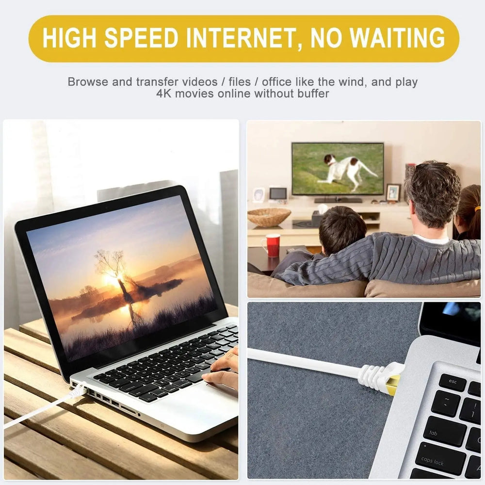 Cat7 Flat Ethernet Cable (White, 10Gbps) FEDUS