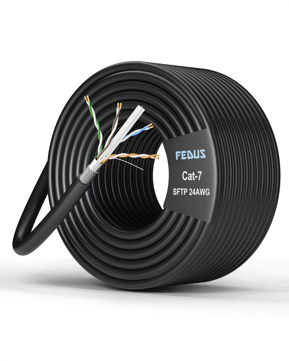 FEDUS Cat 7 Ethernet Cable Pure Bare Copper Double Shielded Outdoor & Indoor Lan Wire Heavy Duty High Speed Solid 24 AWG Network Cable 10Gbps, 600Mhz, Weatherproof S/FTP UV Resistant FEDUS